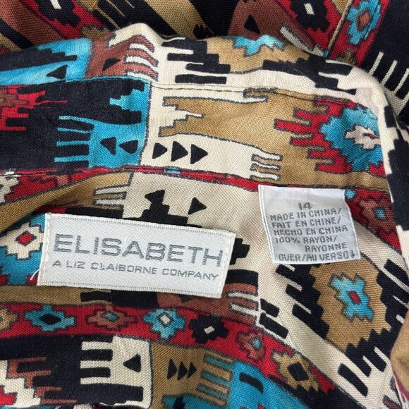 Vintage Western Shirt Womens 14 Aztec Southwestern Rayon Boho 90s Liz Claiborne - Picture 3 of 9